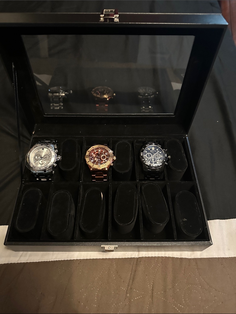 Invicta Three-Piece Chronograph Set - Black, Rose Gold, Silver w/case